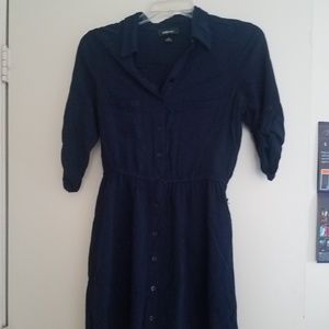 Navy Button Front Dress